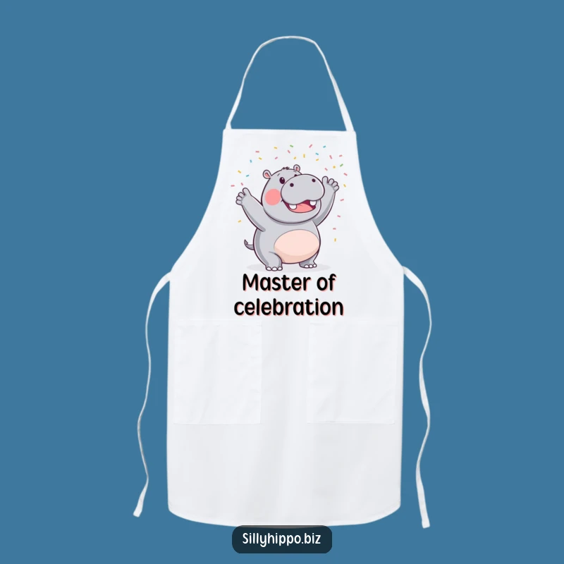 Funny Hippo Apron: Triumphant Chef Waving Confetti in the Kitchen