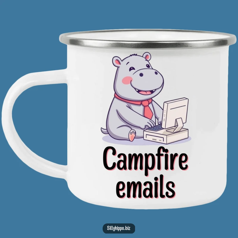 Funny Kawaii Hippo Camping Mug: Joyful Typing for Outdoor Fun