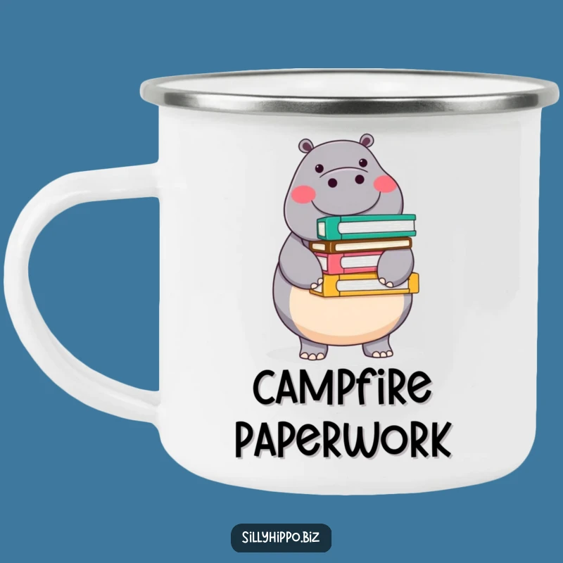 Funny Round Hippo Camping Mug: Balanced Adventure with Office Humor