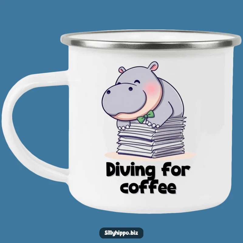 Funny Hippo Paper Dive Camping Mug: Hilarious Sips Outdoors!