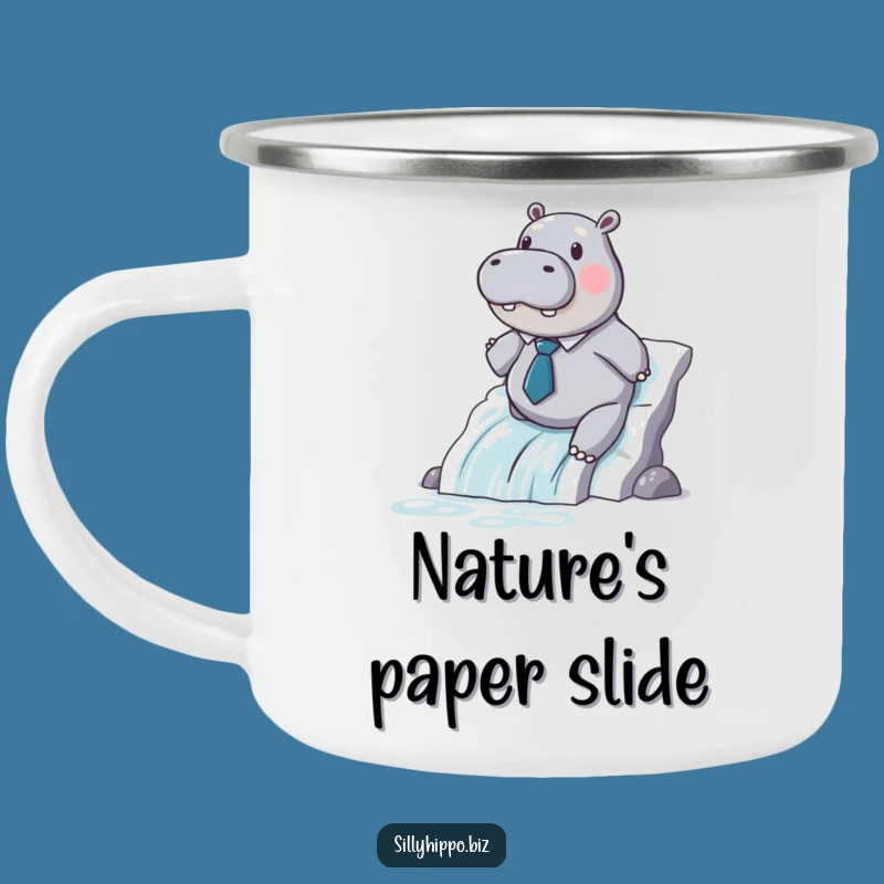 Funny Hippo Paper Slide Camping Mug - Outdoor Office Thrills!