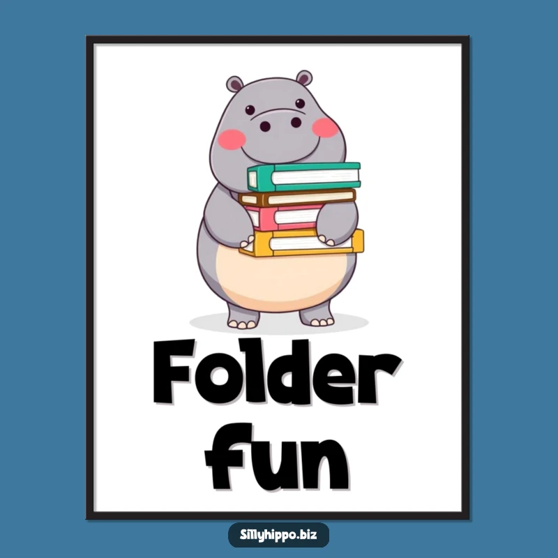 Funny Round Hippo Digital Art: Balanced Folders for Instant Cheer