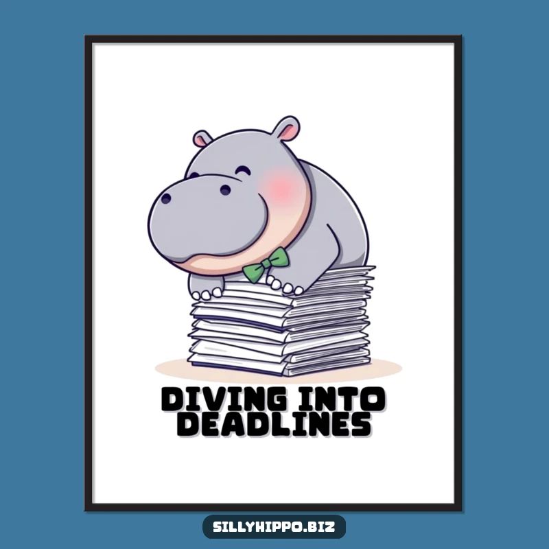 Funny Hippo Paper Dive Poster: Bring Hilarious Office Art Home!