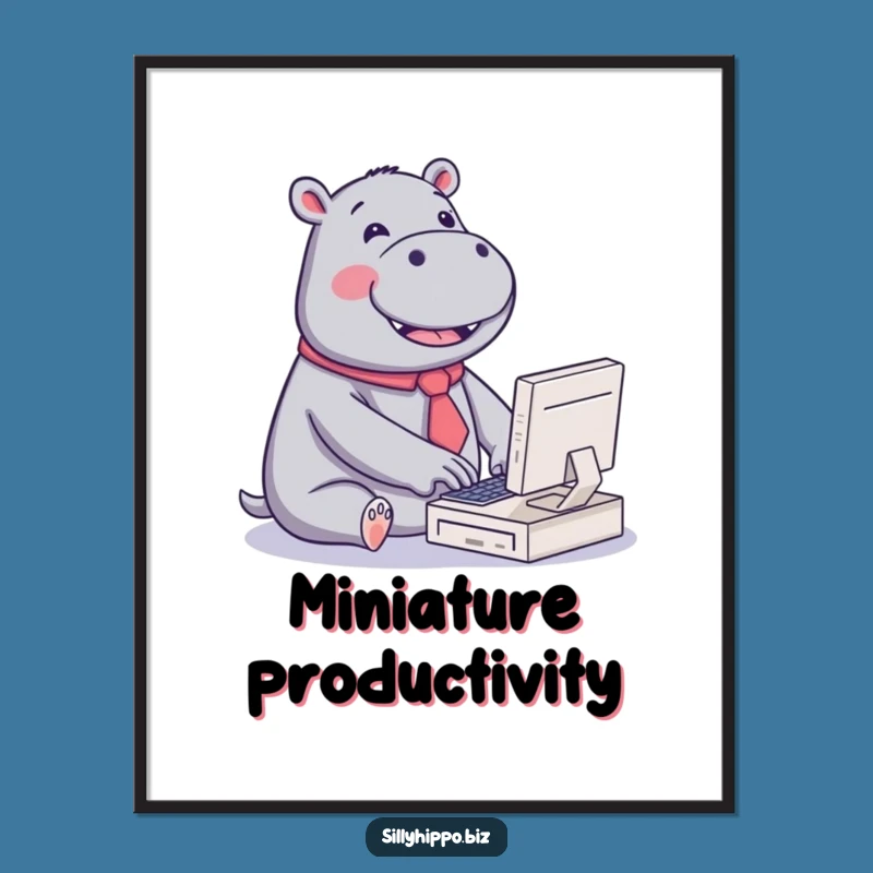 Funny Kawaii Hippo Poster: Joyful Typing Art for Cute Decor