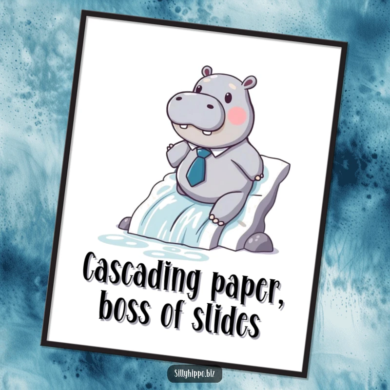 Funny Free Printable Wall Art: Hippo in Tie Slides Printer Paper Waterfall, Quirky Home Decor