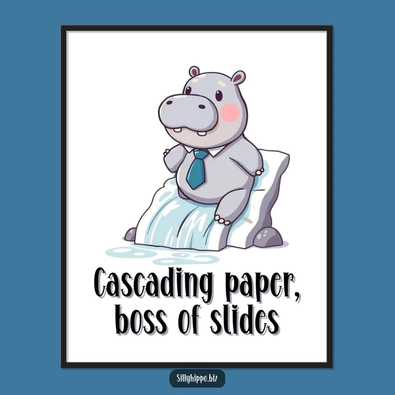 Free Printable Wall Art: Funny Hippo Paper Waterfall for Office Decor