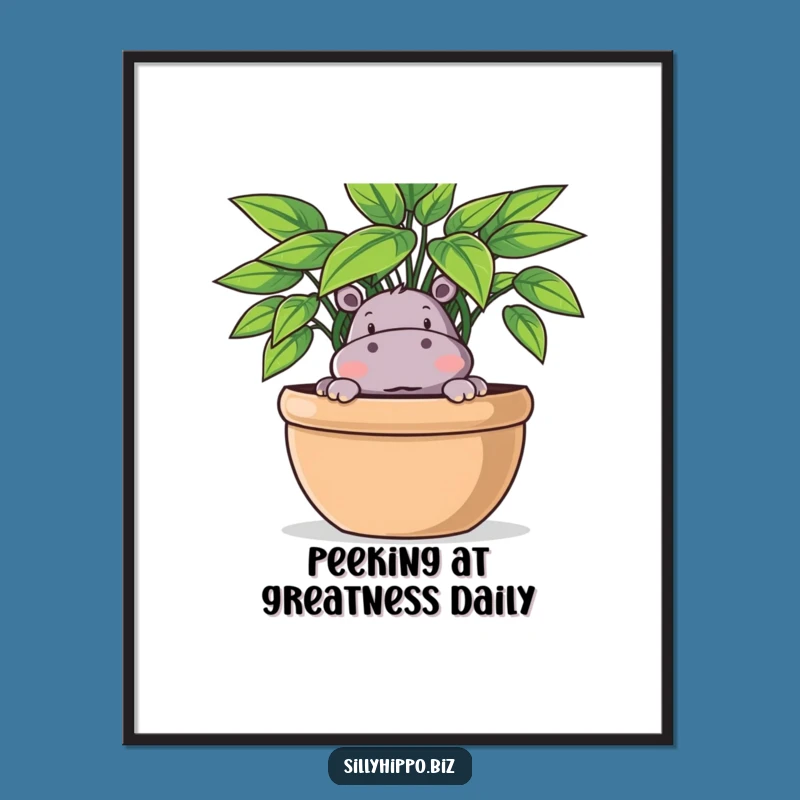 Free Printable Wall Art: Playful Hippo Peeking from Potted Plant