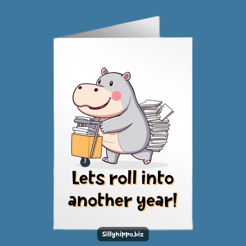 Free Printable Birthday Card: Determined Hippo's Paper Push!