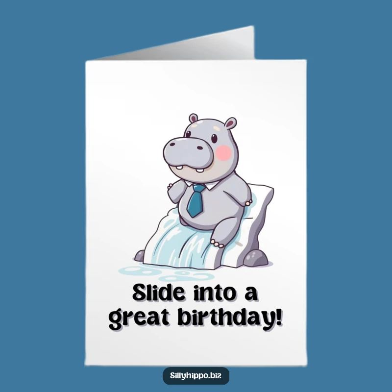 Free Printable Birthday Card: Funny Hippo Sliding Paper Waterfall Downloadable Gift