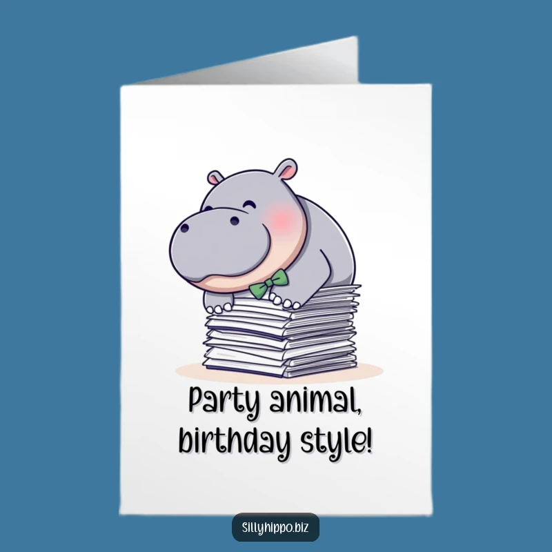 Free Printable Birthday Hippo Card - Funny Bow Tie Paper Dive Downloadable Gift