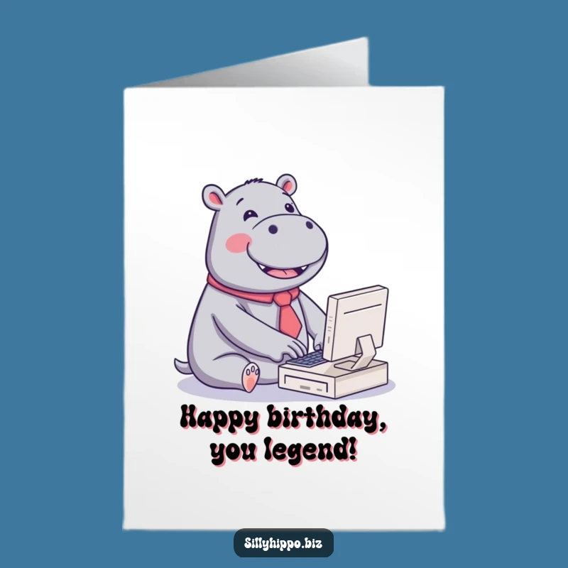Free Printable Kawaii Hippo Birthday Card: Typing Fun Funny Downloadable Gift