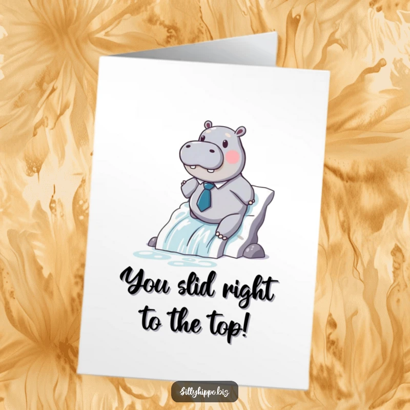 Funny Free Printable Congratulations Card: Hippo in Tiny Tie Slides Printer Paper Waterfall, Great Gift