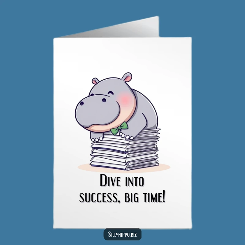 Free Printable Hippo Congrats Card - Humorous Bow Tie Paper Dive Downloadable Gift