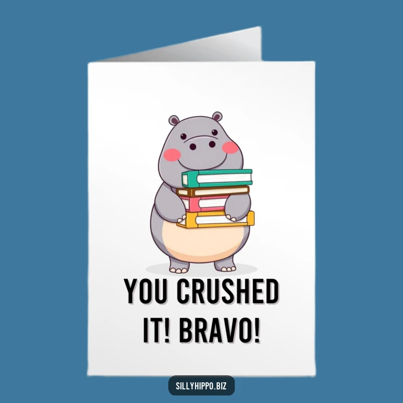 Free Printable Hippo Congrats Card: Folder Balance Funny Downloadable Gift