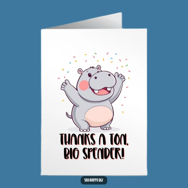 Free Printable Thank You Card: Triumphant Hippo Confetti - Funny Downloadable Gift