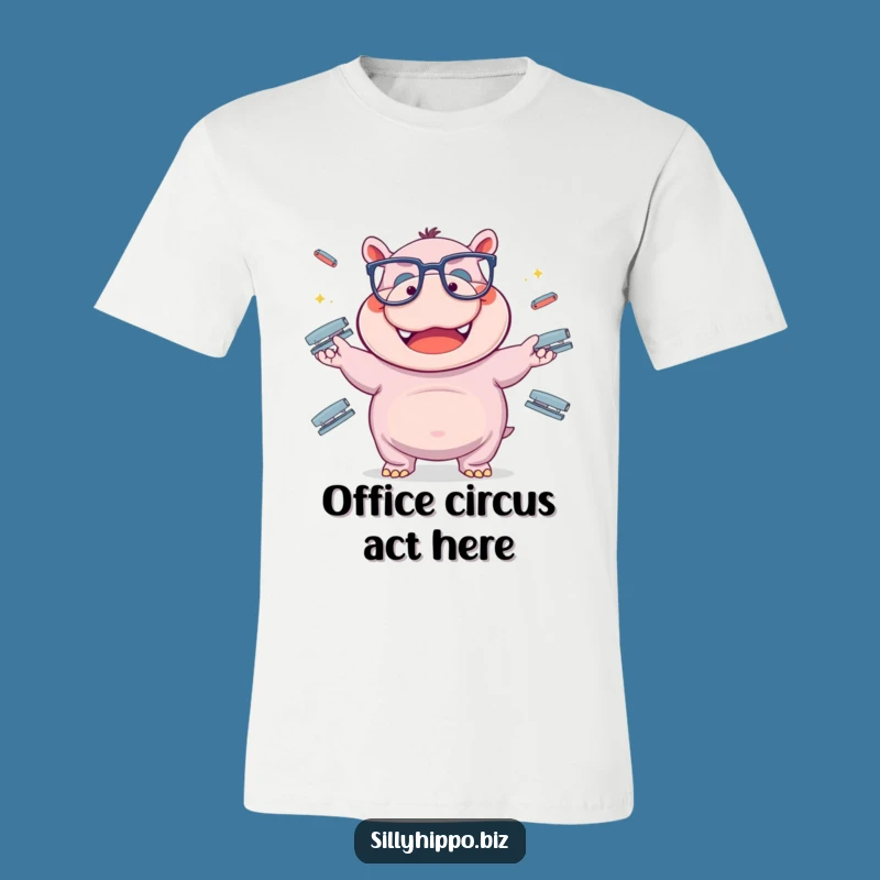 Funny Hippo Stapler Juggling T-Shirt - Hilarious Office Humor Gift