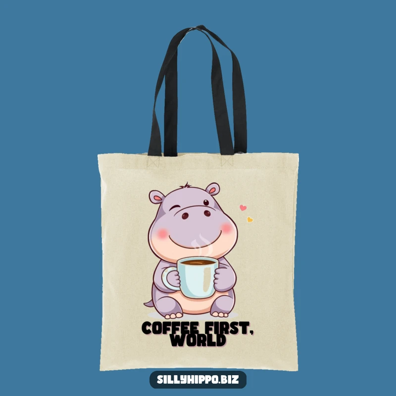 Funny Winking Hippo Coffee Tote Bag: Carry Your Brew and Smiles